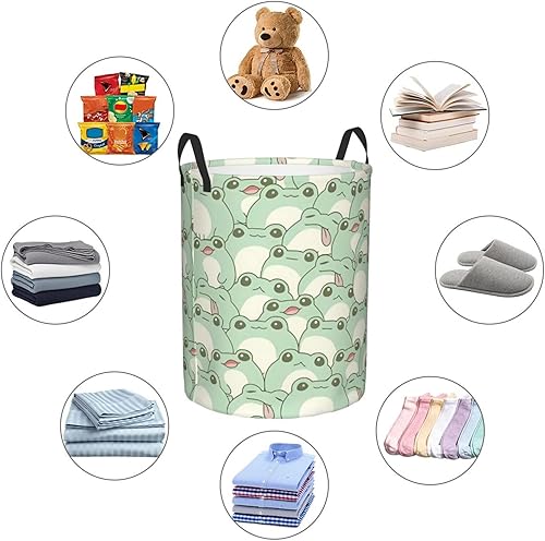 Miniatura 6 de Kawaii - Cesta de ropa sucia con asa duradera, impermeable, plegable, cesta de almacenamiento circular, bolsa de ropa sucia para sala de estar,