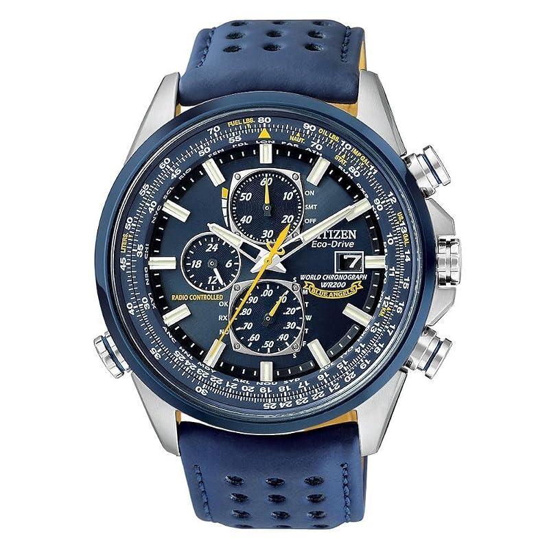 Citizen Men's Eco-Drive Sport Luxury World Chronograph Atomic Time Keeping Watch Blue Leather Strap and Blue Dial