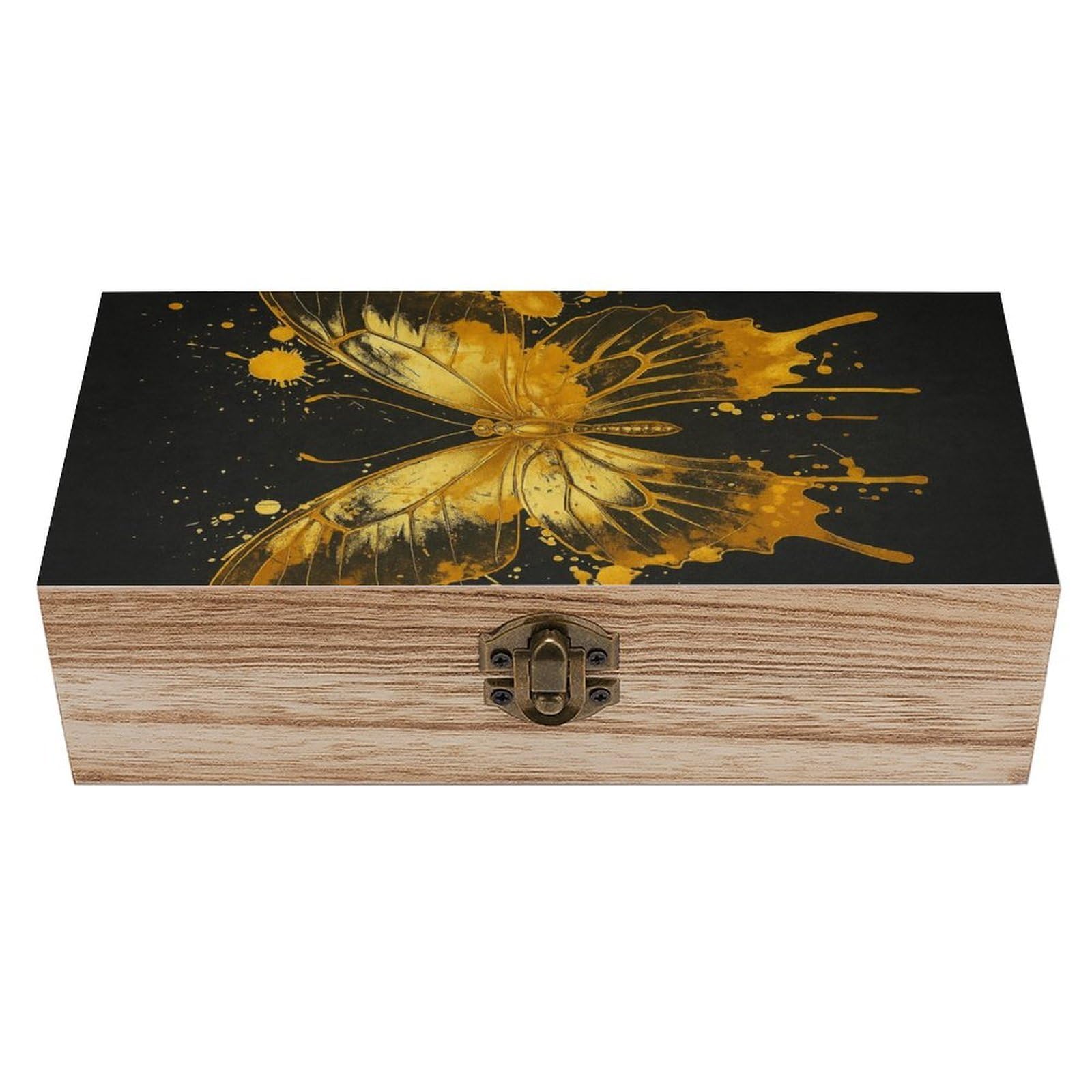 HLBSDM Golden Butterfly Wooden Storage Vintage Keepsake Decorative Boxs