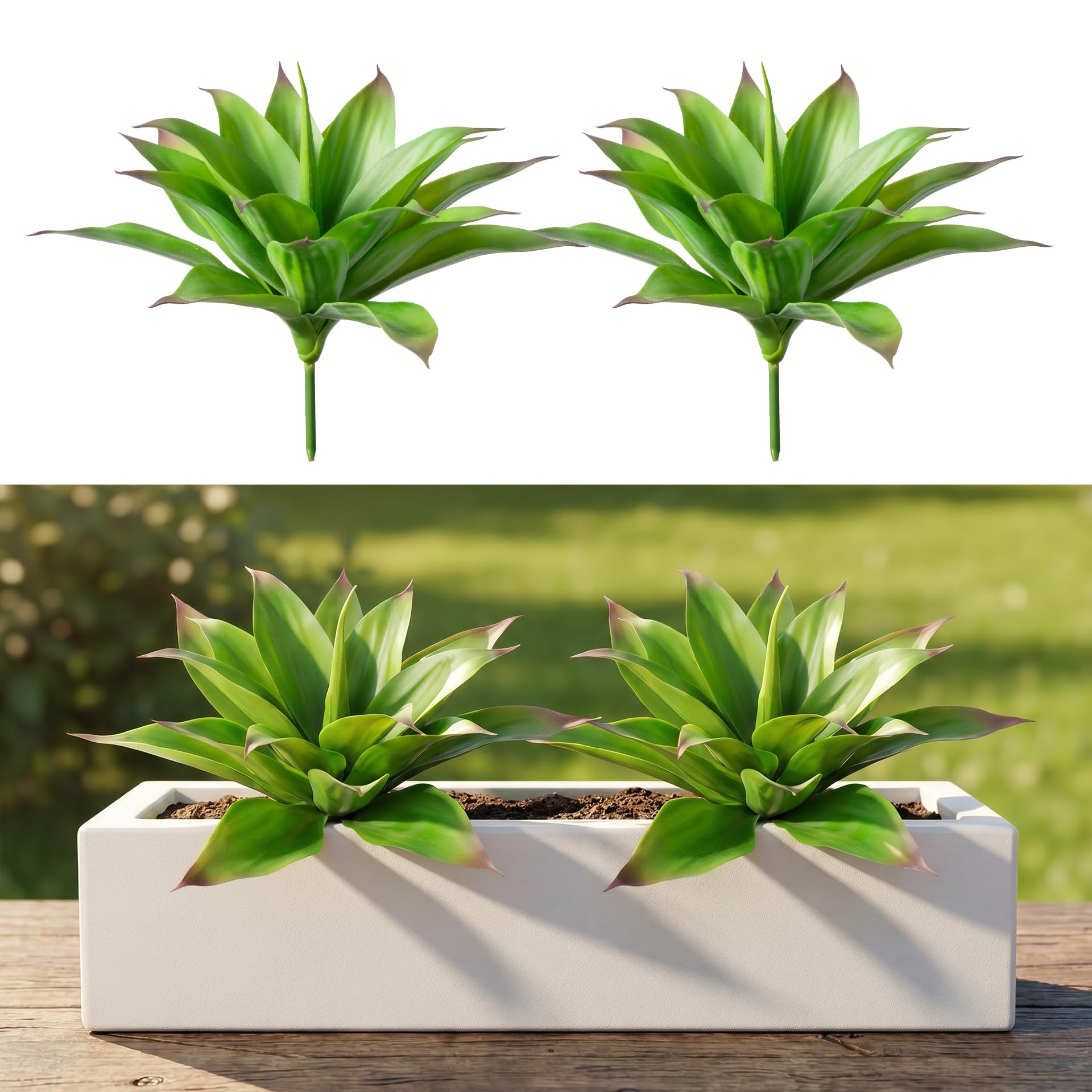 Grandes plantes d'agave artificielles résistantes aux UV pour décoration d'intérieur et d'extérieur Vert 38,1 cm