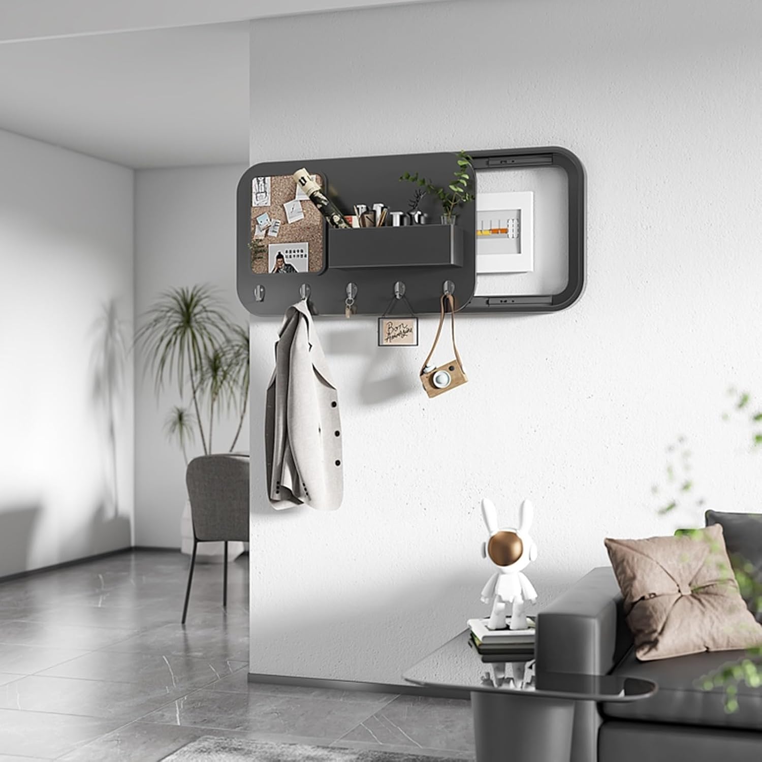 Concealed Electrical Box Cover & Coat Hooks - Stylish Wall-Mounted Shelf Utility Box Decor for Easy Organization(Pull Right)