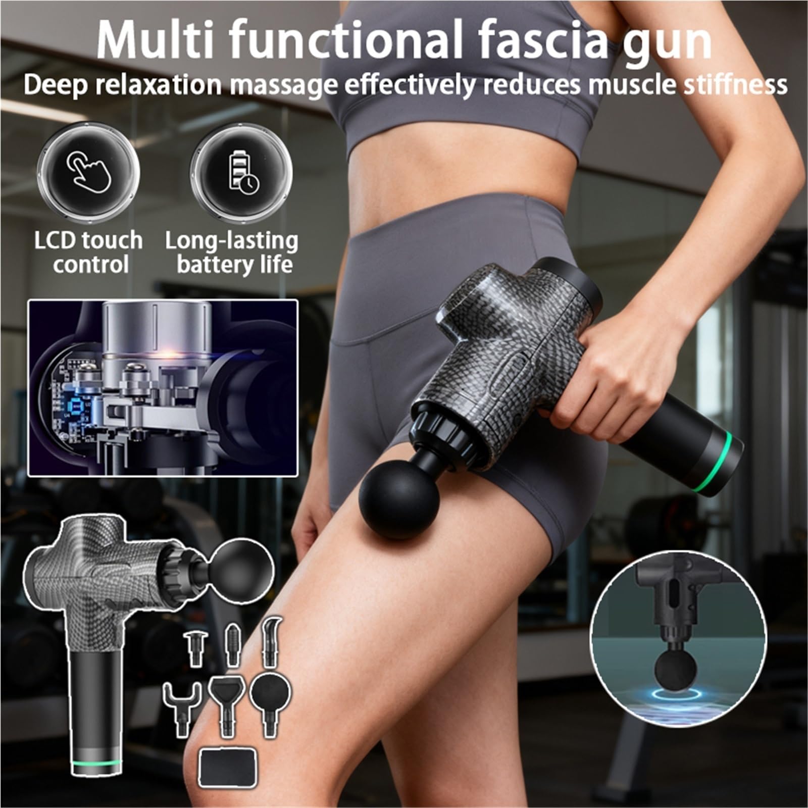 Pistola de Masaje, Masajeador De Impacto Masaje Vibración Pistola Fascia Funcional Multifuncional para Relajación Muscular