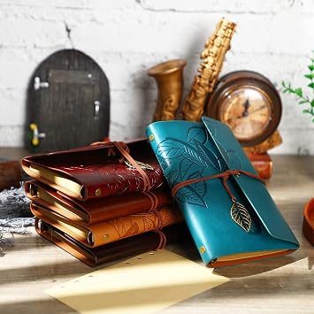 Chinco 5 Pcs Journal Notebook Refillable Leather Diary Leather Vintage Writing Journal Travel Business Work Notebook Gifts Bulk For Women Men With Blank Pages And Retro Pendants, 7 X 5 In