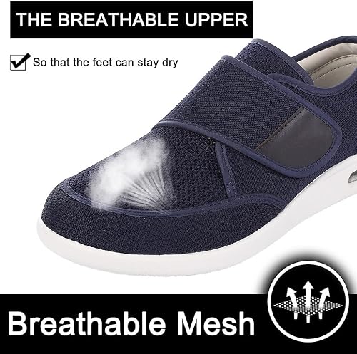 Miniatura 4 de Elitechoice Zapatos para diabéticos para hombres, zapatos para diabéticos de ancho ancho, cierre ajustable, ligeros, transpirables, pies hinchados,