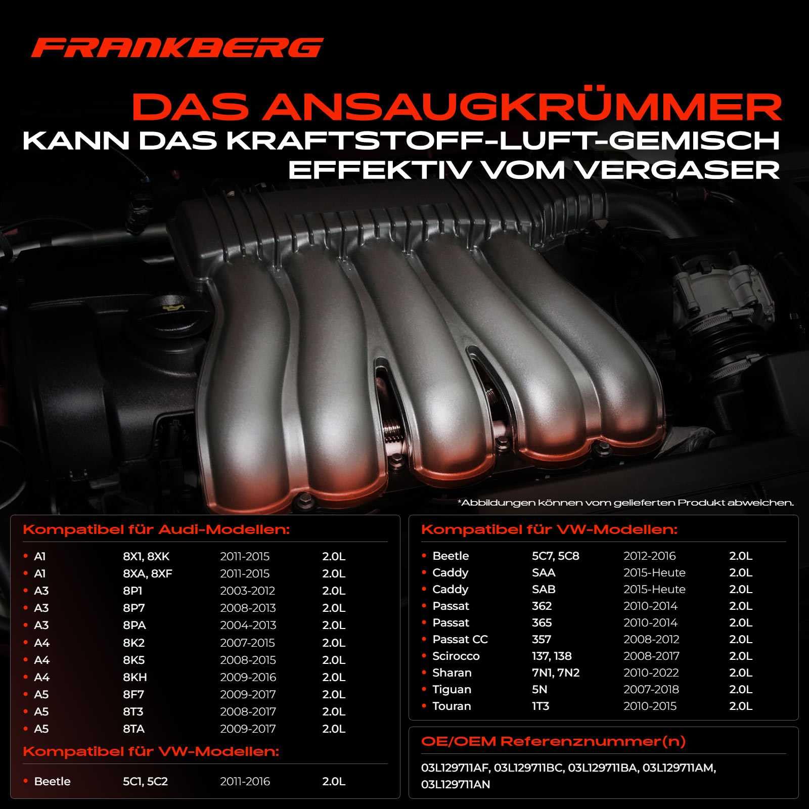 Frankberg Ansaugkrümmer Ansaugstutzen Diesel Replace# 03L129711AN