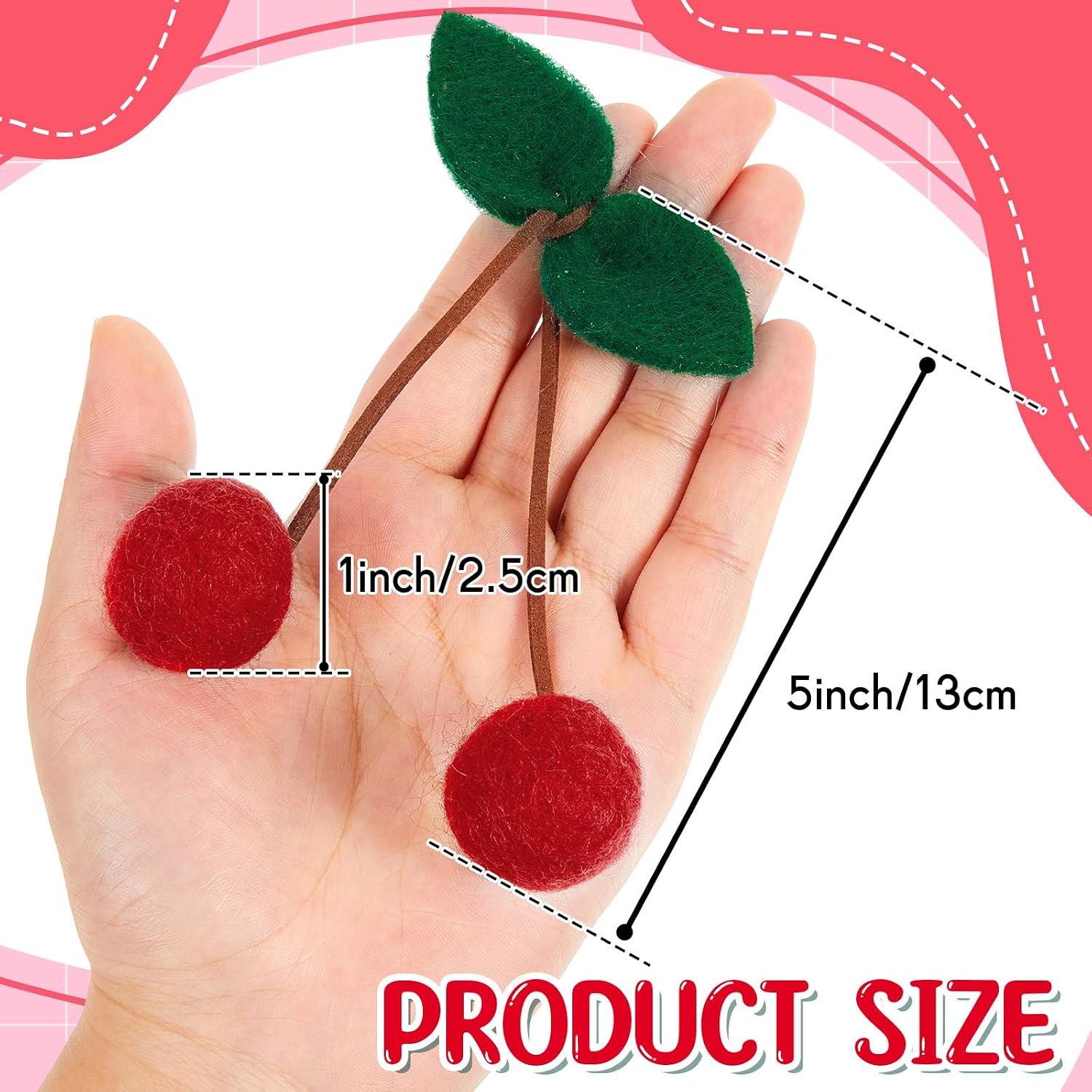 Hahafelt 20 Pcs Cherry Party Decor Cherry Felt Balls DIY Garland Craft Handmade Cute Wool Pompom Fruit Baby Shower Decorations for Birthday Baby Shower Party Wedding Home Favors