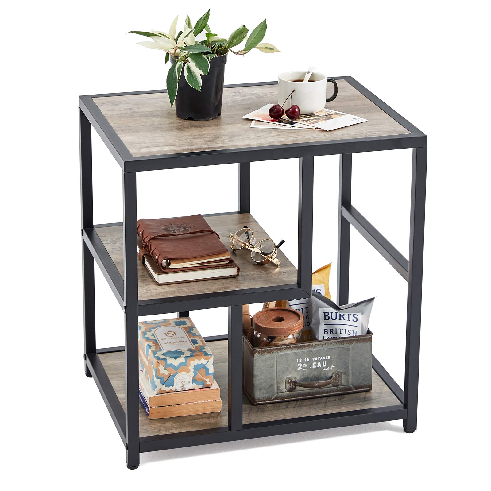 LINSY HOME End Table, 3-Tier Narrow Side Table with Storage Shelves, Industrial Beside Sofa Table, Solid Nightstand for Living Room, Bedroom, Balcony, and Office, Easy to Assembly