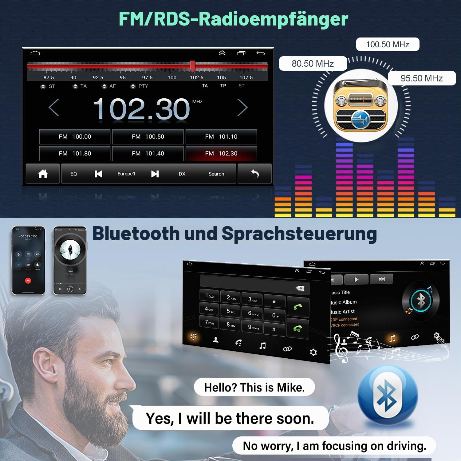 2+64G Android 13 Autoradio für Ford Transit/Tourneo Custom 2013-2018 mit Wireless Carplay Android Auto, 9 Zoll Touchscreen Radio mit GPS WiFi Bluetooth Rückfahrkamera Mirror Link FM/RDS