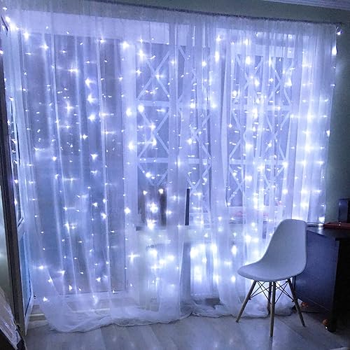 300 luces LED de cortina de carámbano para dormitorio, luces colgantes de pared, decoración de habitación, luces parpadeantes de boda, luces