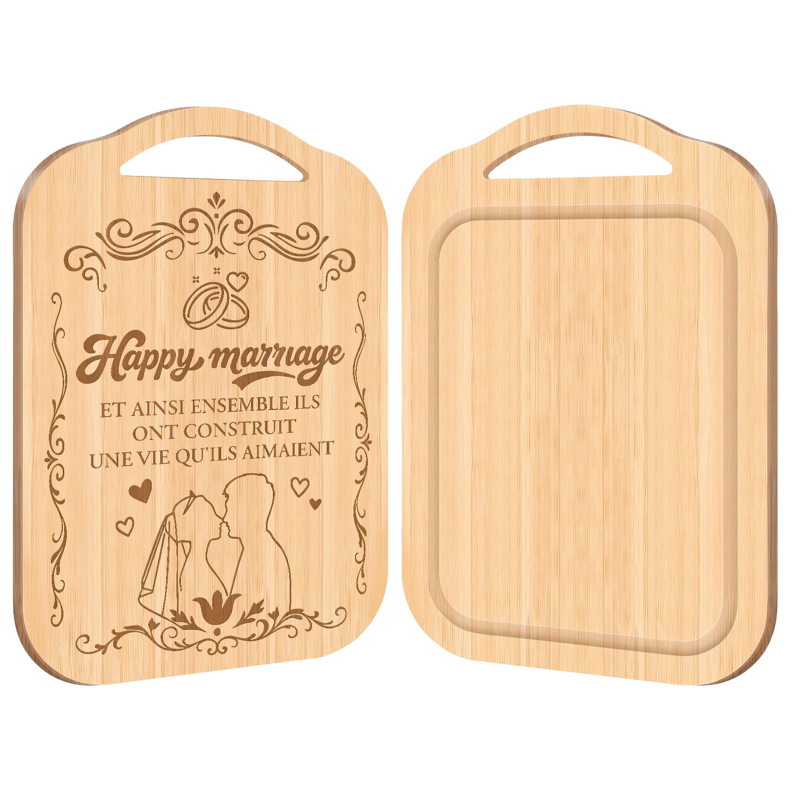 Wedding Gift for Couples, Bamboo Engraved Chopping Board, Double Sided Cutting Board with Juice Groove & Hanging Hole, 20x30x1cm Happy Marriage Kitchen Decor for Wedding, Newlyweds, Bridal Shower — image 1