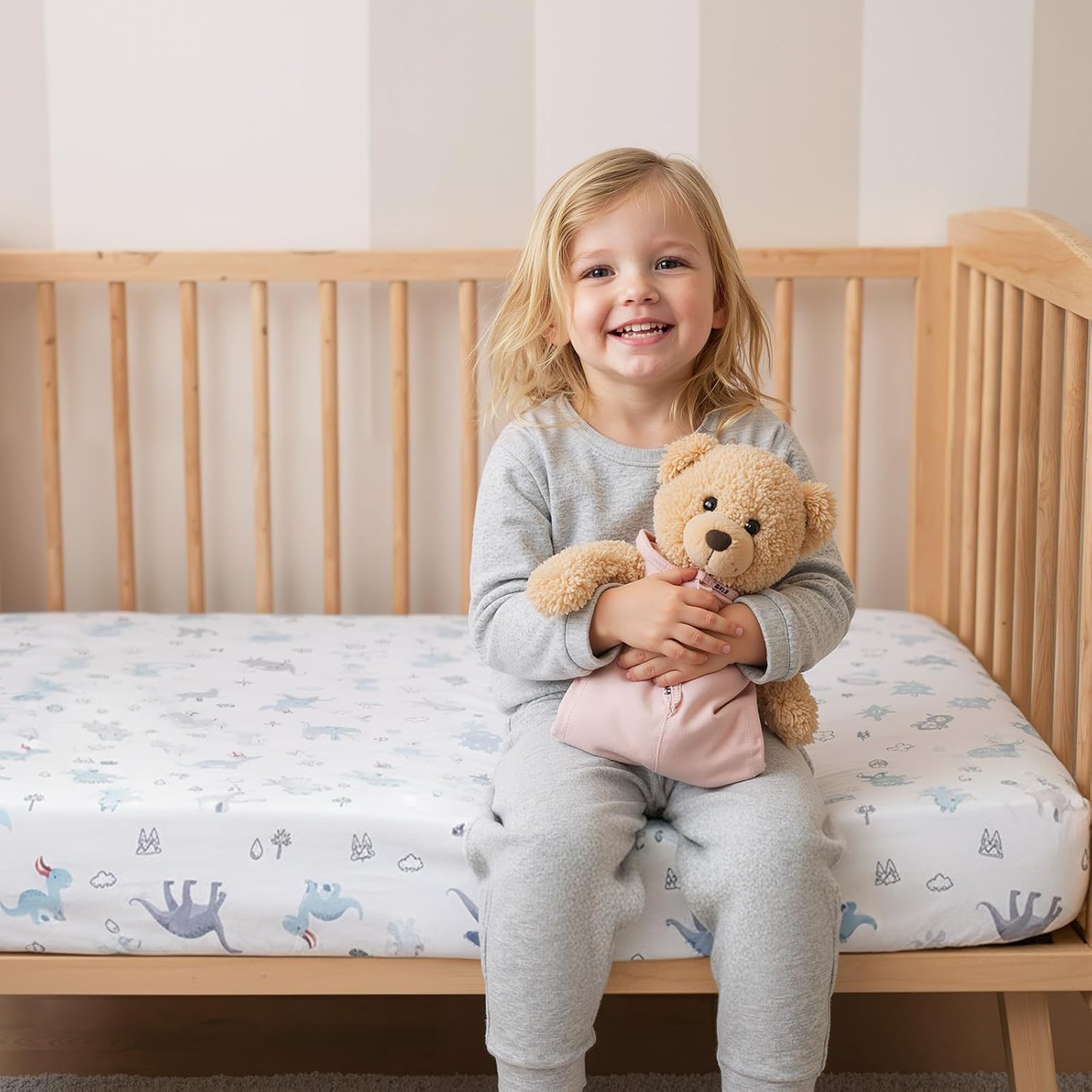 Graco Pack and Play Mattress Sheets Fitted, Dinosaur Mini Crib Sheets 2-Pack for Pack 'n Play Mattress, Stretchy Playard Sheets