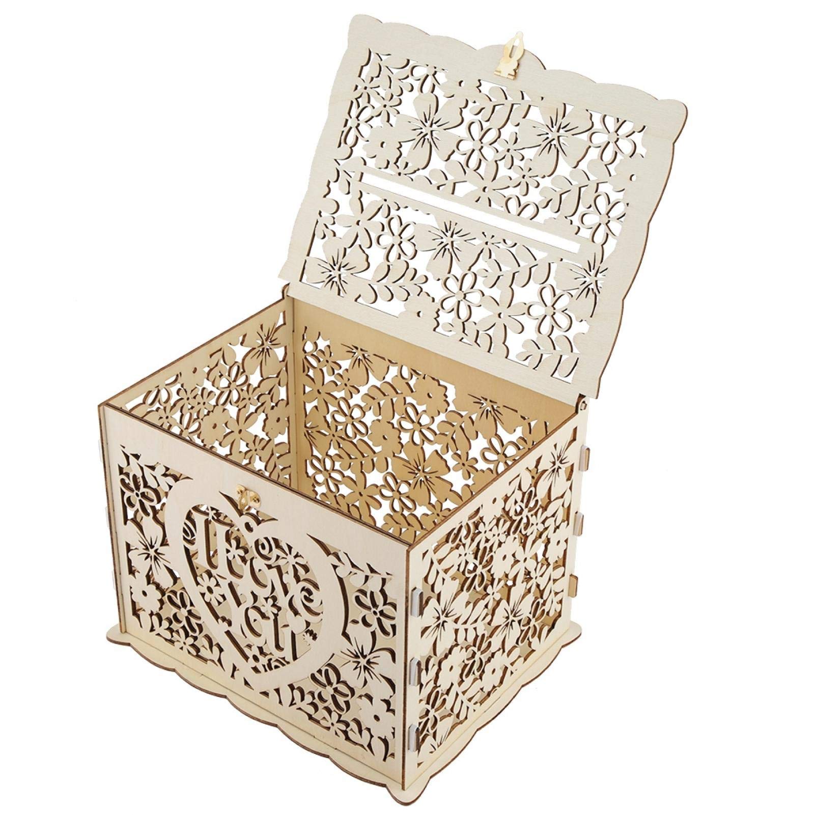 Scatola per Carte di Nozze in Legno con Serratura - Elegante Contenitore per Biglietti Regalo per Ricevimento e Anniversario