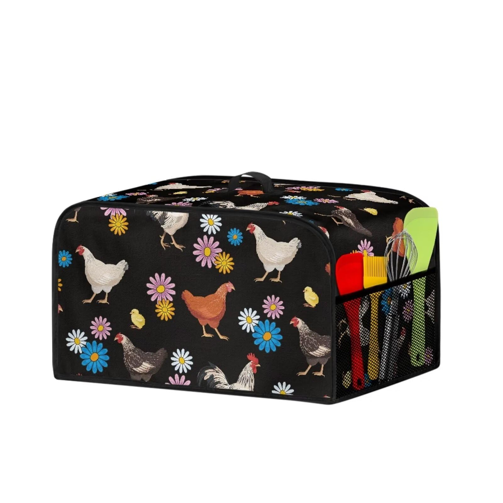 TODIYADDU Rooster Hen Slow Cooker Dust Cover with Handle Daisy Flowers Air Fryer Cover Insulated Travel Carrier for Women Lightweight Appliance Cover Dust Cover Trendy Home Decor Holiday Gifts