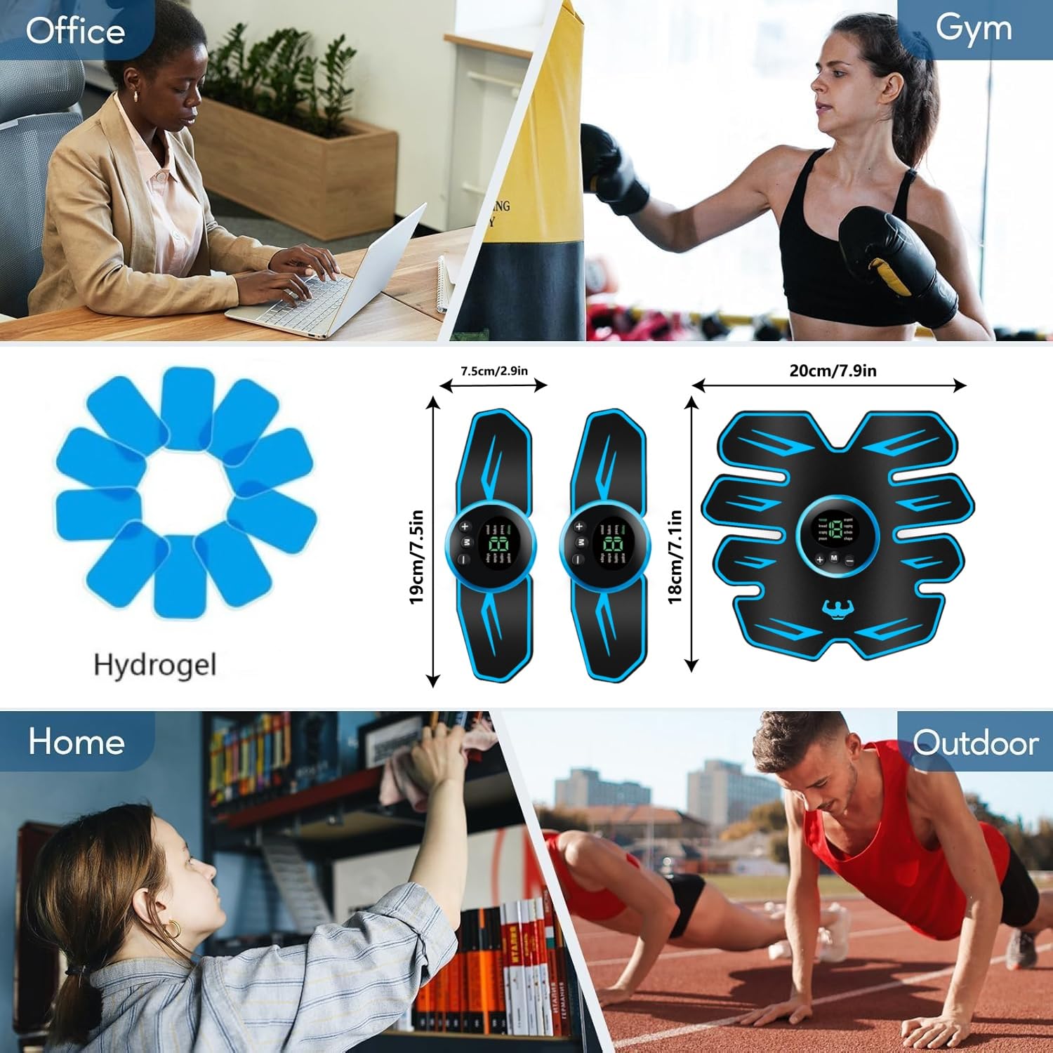 EMS Elettrostimolatore Addominali,8 modalità e 19 intensità,Elettrostimolazione per l’Allenamento e la Rigenerazione dei Addominali Muscoli Centrali,Stimolatore Muscolare Glutei/Addome/Braccia/Gambe