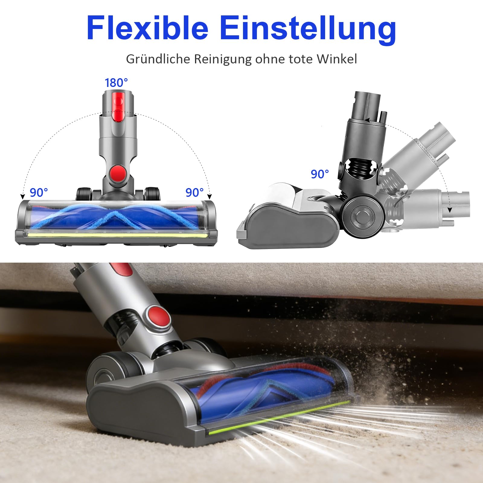 Bürste Kompatibel für Dyson V7 V8 V10 V11 V15 Staubsaugern Ersatzteil Bodenbürste, Direktantrieb Reiniger Kopf mit Staubdetektionsfunktion, Austauschbarer Bürstenkopf für Parkett/Hartböden/Teppiche