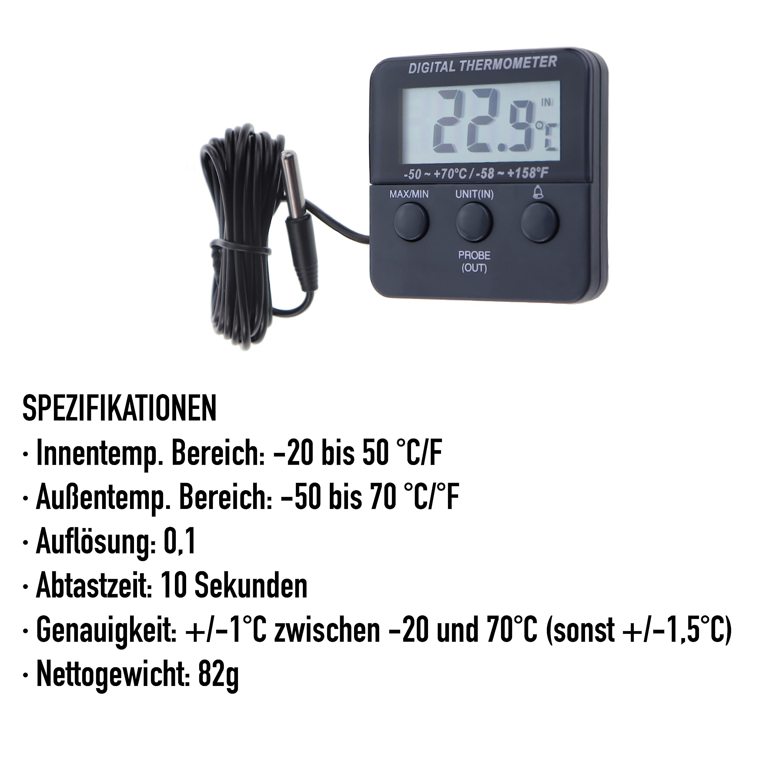 Kalibriertes Digital-Kühl-/Gefrierschrank-Thermometer mit nachverfolgbarem 2-Punkte-Kalibrierungszertifikat