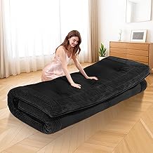 Japanese Futon Mattress Full Size Foldable, 4" Floor Mattress Futons Sofa Couch Bed for Adults, Thicker Tatami Mat Sleeping Pad, Floor Futons Cushions, Black