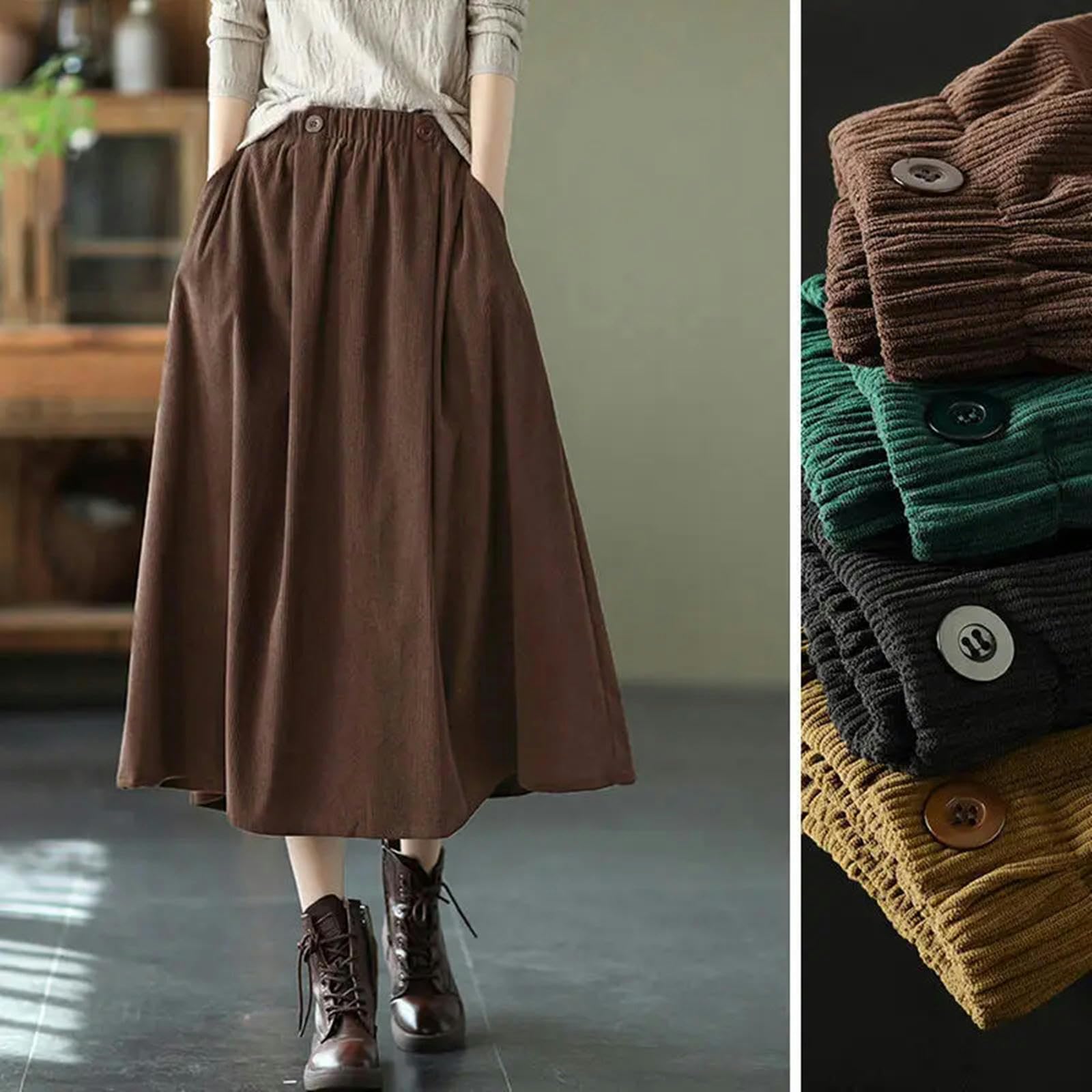 Rock Damen Cordröcke Lang Für Frauen Herbst Winter Midi Rock Elegante Frau