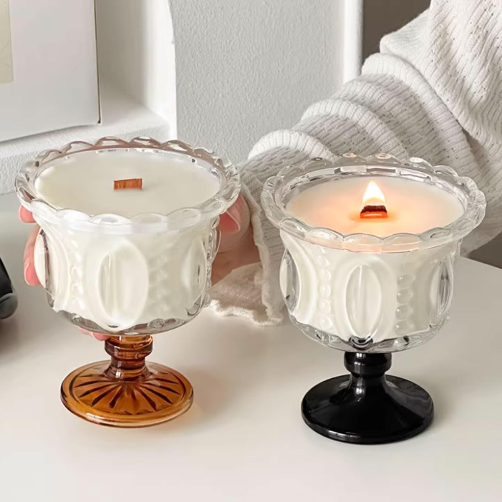 Glaskerzen aus Sojawachs und ätherischen Ölen, wiederverwendbare Duftkerze, langlebig for Schlafzimmer, Büro, Party(Svart,Rose)