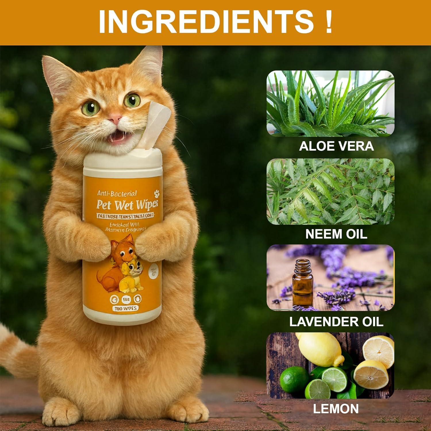 Wet Wipes for Dogs, Cats & All Pets | Lavender Essential, Vitamin E & Olive Oil | Anti-Bacterial Cleaning, Grooming & Deodorising Wipes (Pack of 1)