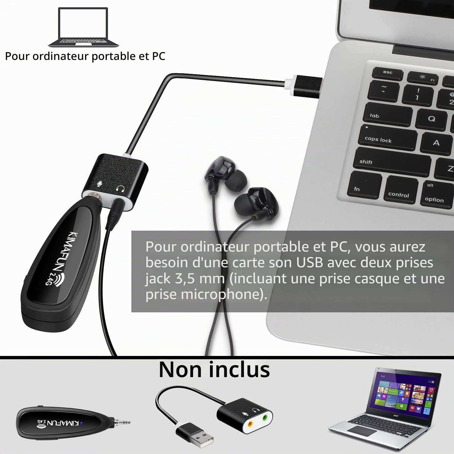 KIMAFUN Microphone Fitness Serre-tête sans Fil 2.4G, Micro sans Fil Imperméable et Anti-Sueur pour Instructeur de Fitness, Yoga, Pilates, Spinning, PA, Haut-Parleur, G100-1