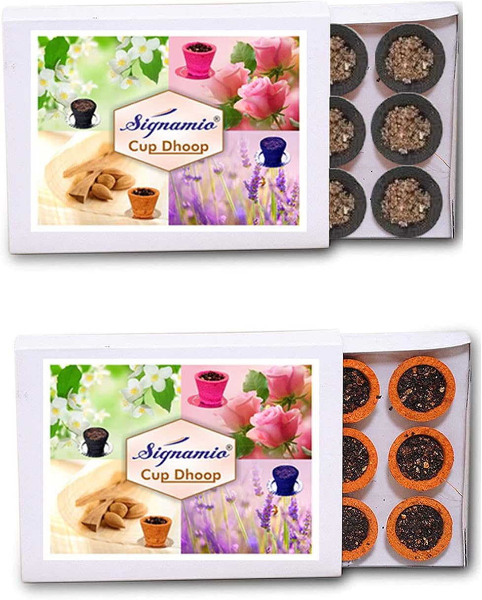 SIGNAMIO® Cup Dhoop with Burner Plate for Pooja, Meditation and Spiritual Events of Multi-Flavor Combo SAMBRANI LOBAN | Sandal(Chandan) | - Pack of 24