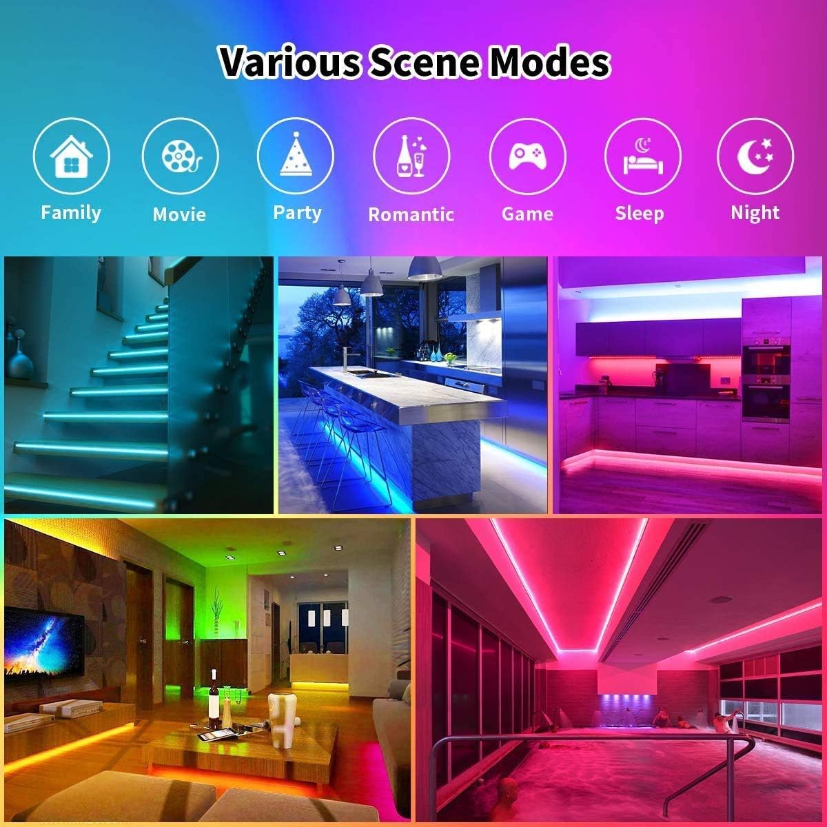 RGB LED Strip Lights 65.6ft,4096 DIY Colors Rope Lights with Memory Function,Self-Adhesive Color Changing LED Light Strip with Remote,30mins Timing Off LED Tape Light Kits for Bedroom Kitchen Cabinet