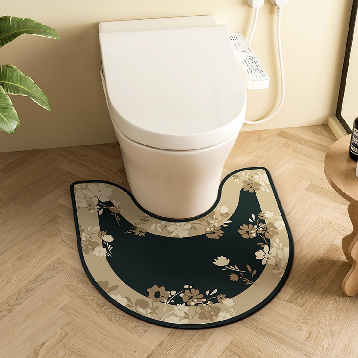 Pedestal Mat U Shape for Toilet, Retro Ethnic Style Bohemian Flower Pattern Absorbent Quick Dry Non Slip Toilet Floor Mat Diatomite Bath WC Rug Washable Easy To Clean for Bedroom (COLOR 2,60x90cm)