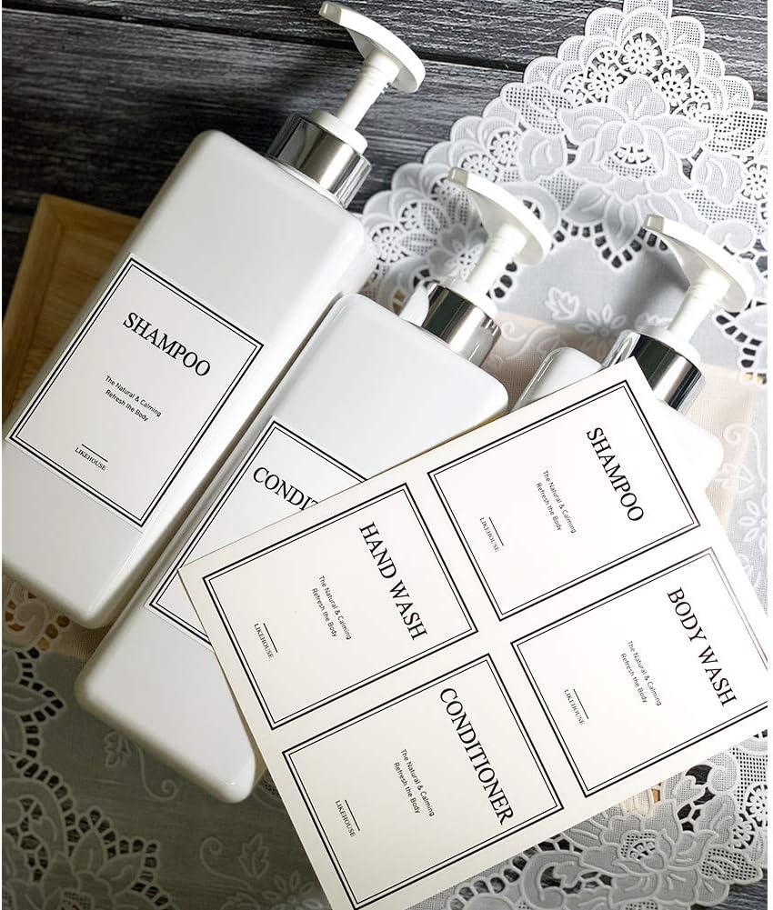 CNC 27.05 oz Pump Bottle of The Bathroom, 4 Waterproof Label Sticker, Pack of 3 Shower Plastic Bottles, Soap Dispenser (Silver-White) : Everything Else