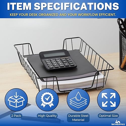 Miniatura 7 de 1InTheOffice Bandeja de cartas, cesta de papel para escritorio, bandejas de papel, carga frontal, acero negro, paquete de 2