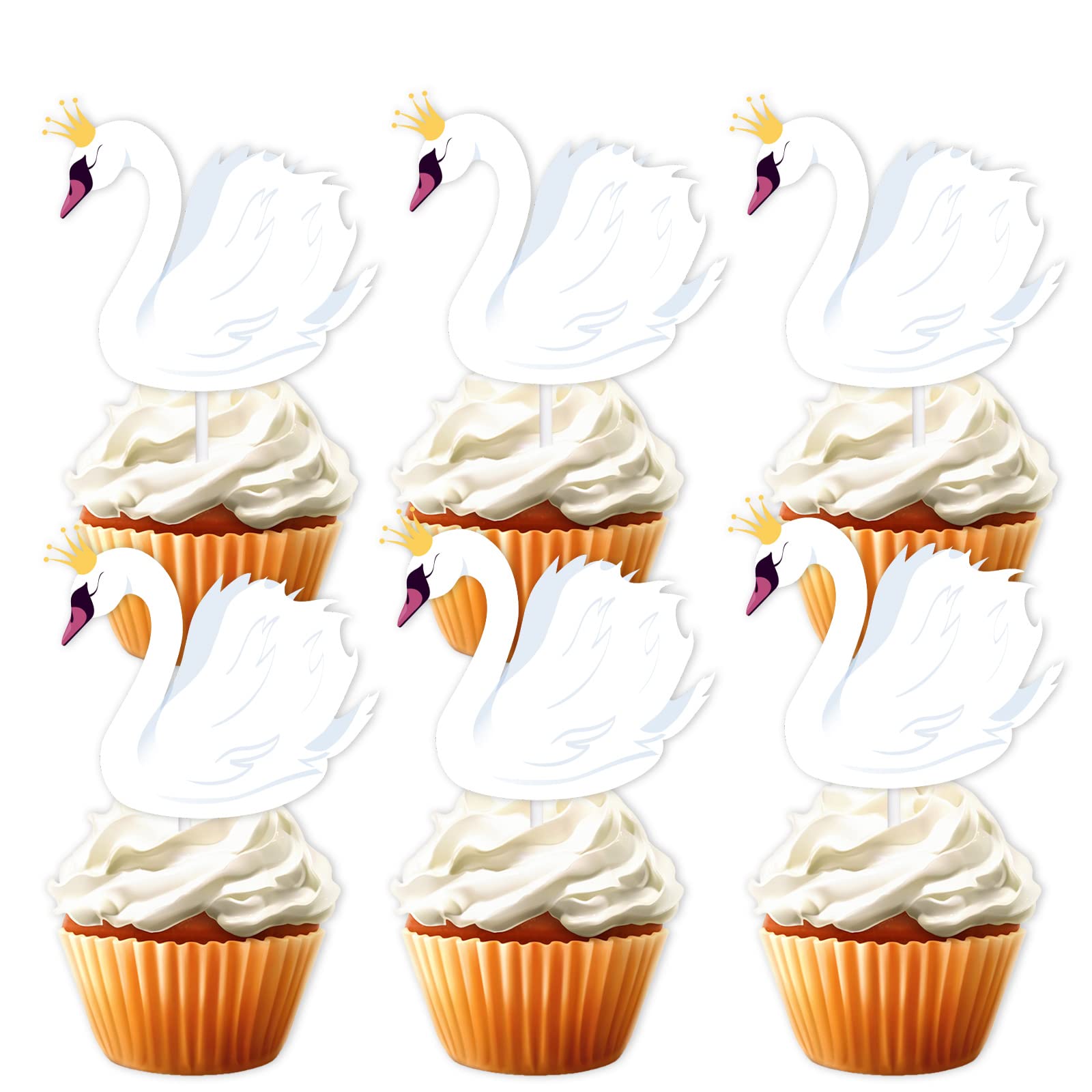 Photo 1 of 18pcs Glitter White Swan Dessert Cupcake Topper Farm Animal Theme Decor Supplies Baby Shower Girls Women Happy Birthday Party Decorations