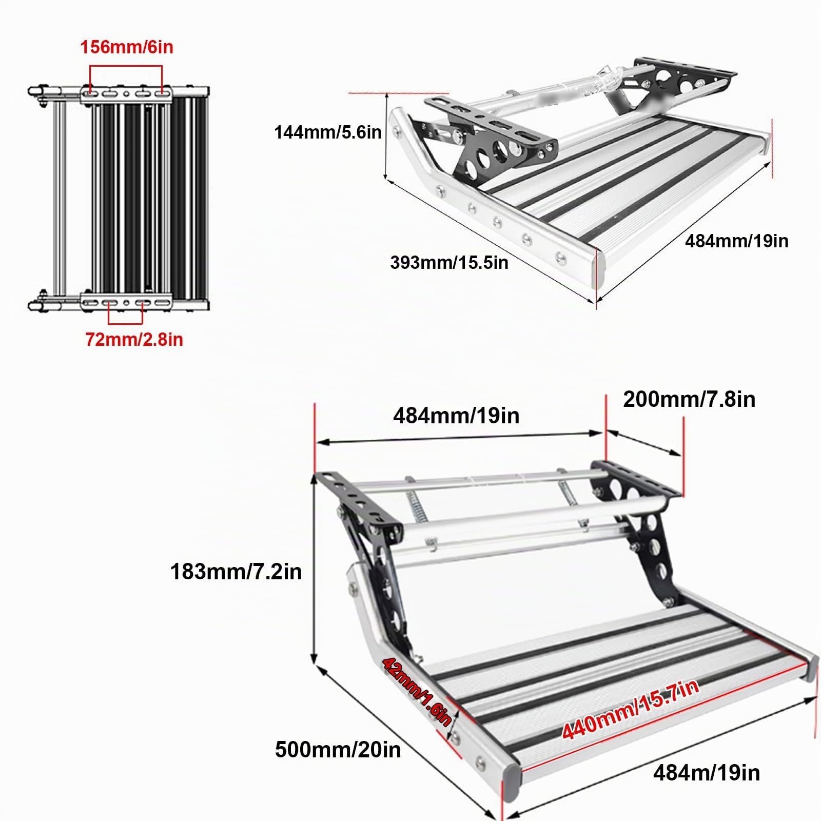 Gradino per Camper, con Luce LED, Accessori Camper Campeggio, 200 kg, Gradini Antiscivolo, Compatti, Espandibili O Ripiegabili con Una Sola Mano, per Roulotte, Camper