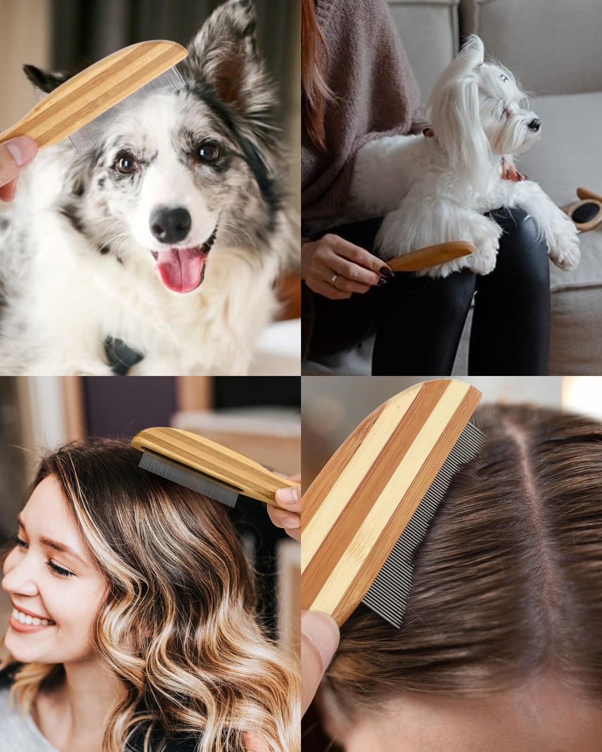 1 peigne à dents anti-pelliculaire avec manche en bois,peigne à dents ultra-fin avec acné en métal,peigne à puces multifonctionnel,peigne à tiques,peigne de soin pour adultes,chiens,chats