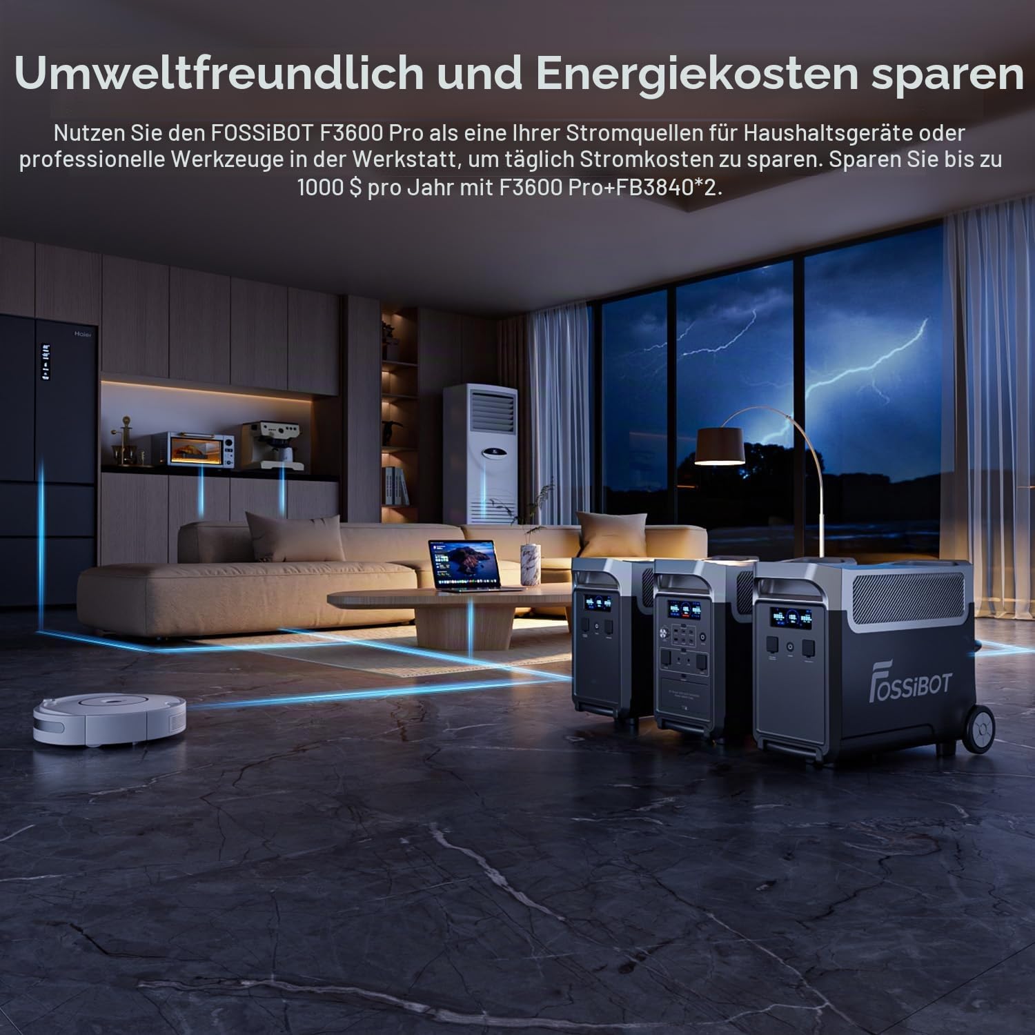 FOSSiBOT F3600 Pro Tragbare Powerstation 3840Wh, 3600W AC Output, Erweiterbar 3.8-11.5 kWh, LFP-Batterie mit 6500+Zyklen, 2000W PV Input, Solargenerator für Zuhause, Camping, Wohnmobil