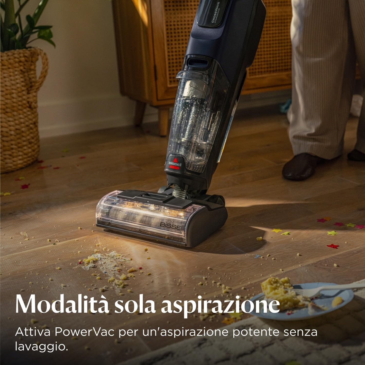 Bissell CrossWave HydroScrub, Aspirapolvere e lavapavimenti senza fili, potente pulitore multisuperficie per pavimenti, autonomia di 45 minuti, con pulizia dei bordi, faretti a LED, 4283N