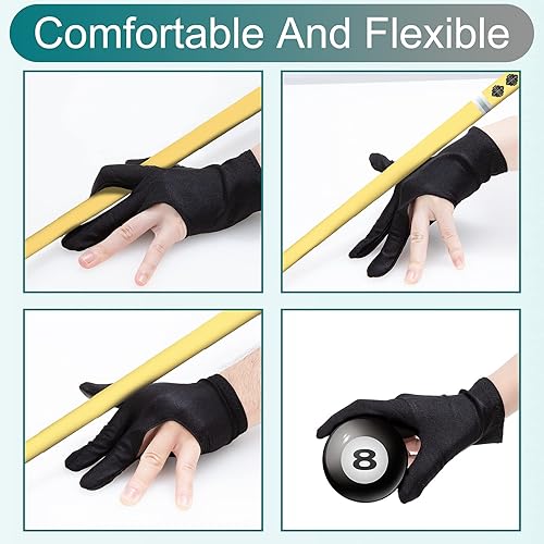 Miniatura 5 de Guantes de billar de tres dedos, guantes de piscina para mujeres y hombres, tanto para mano izquierda como derecha