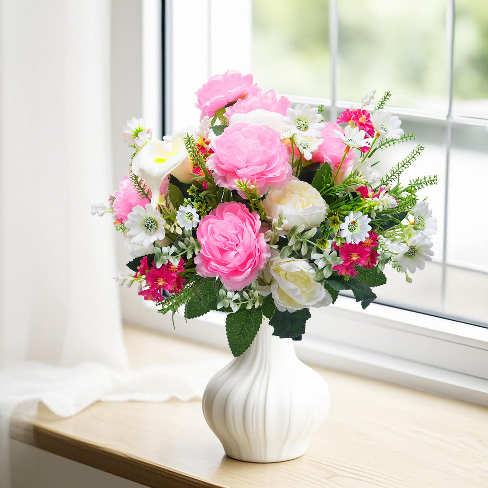 Künstliche Pfingstrosen Strauß - 6 Stück Seidenblumen Für Vase & Home Decor