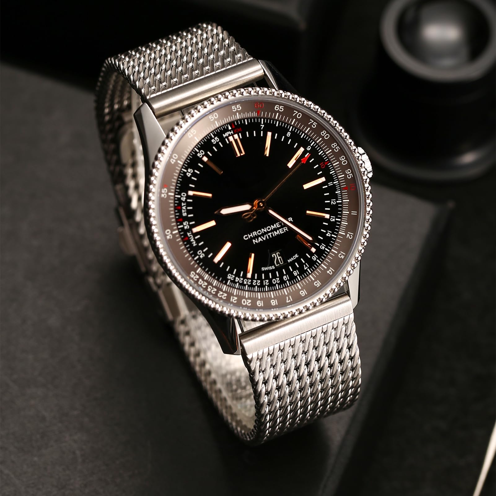 REZERO Correas de Reloj, Brazaletes Metálicos, Pulseras de Acero Inoxidable, Correa de Malla Milanesa para Hombre Negro/Platino 19/20/21/22/24mm