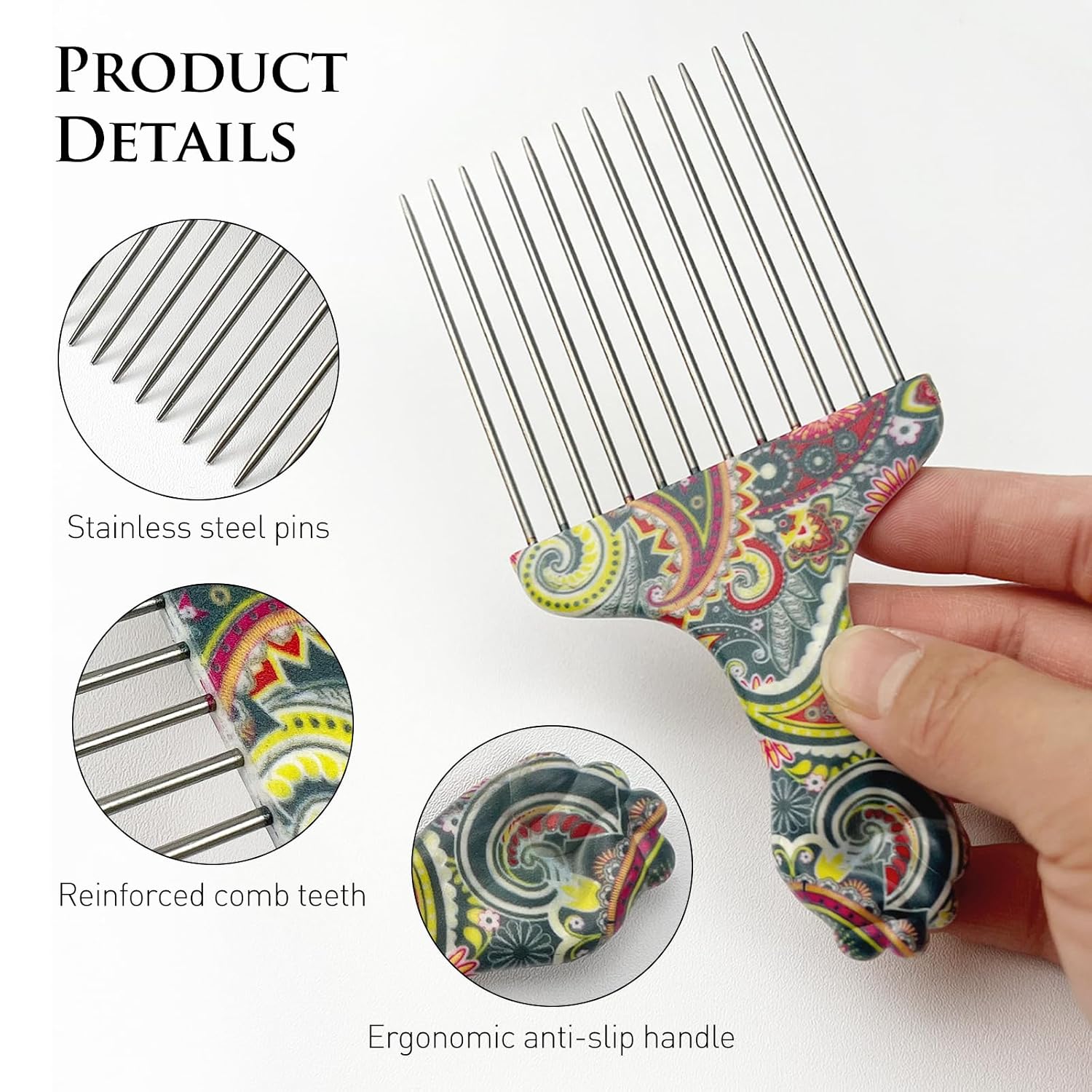 Stainless Steel Professional Hair Styling Pick Comb, Ideal for Afro and Curly Hair, Unisex Design