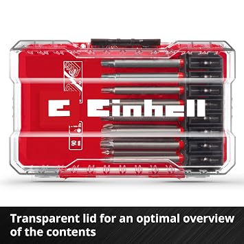Original Einhell M-CASE 16-Piece Bit Set (for Cordless Screwdrivers and Power Drills with 90 mm Bits Made of Sandblasted S2 Steel and E 6.3 Shank incl. Storage Box)