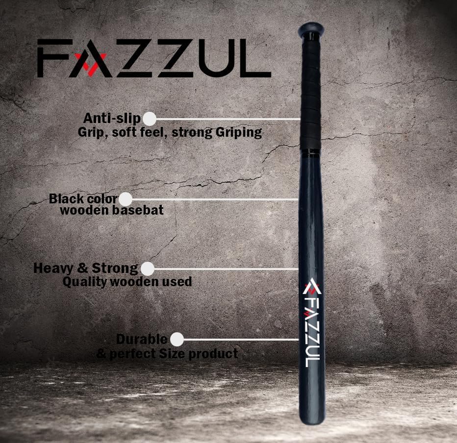Image of Baseball Bat Natural Wood Baseball Bat with Strong Wood for Self-Defense (32 inch Long) (Black)