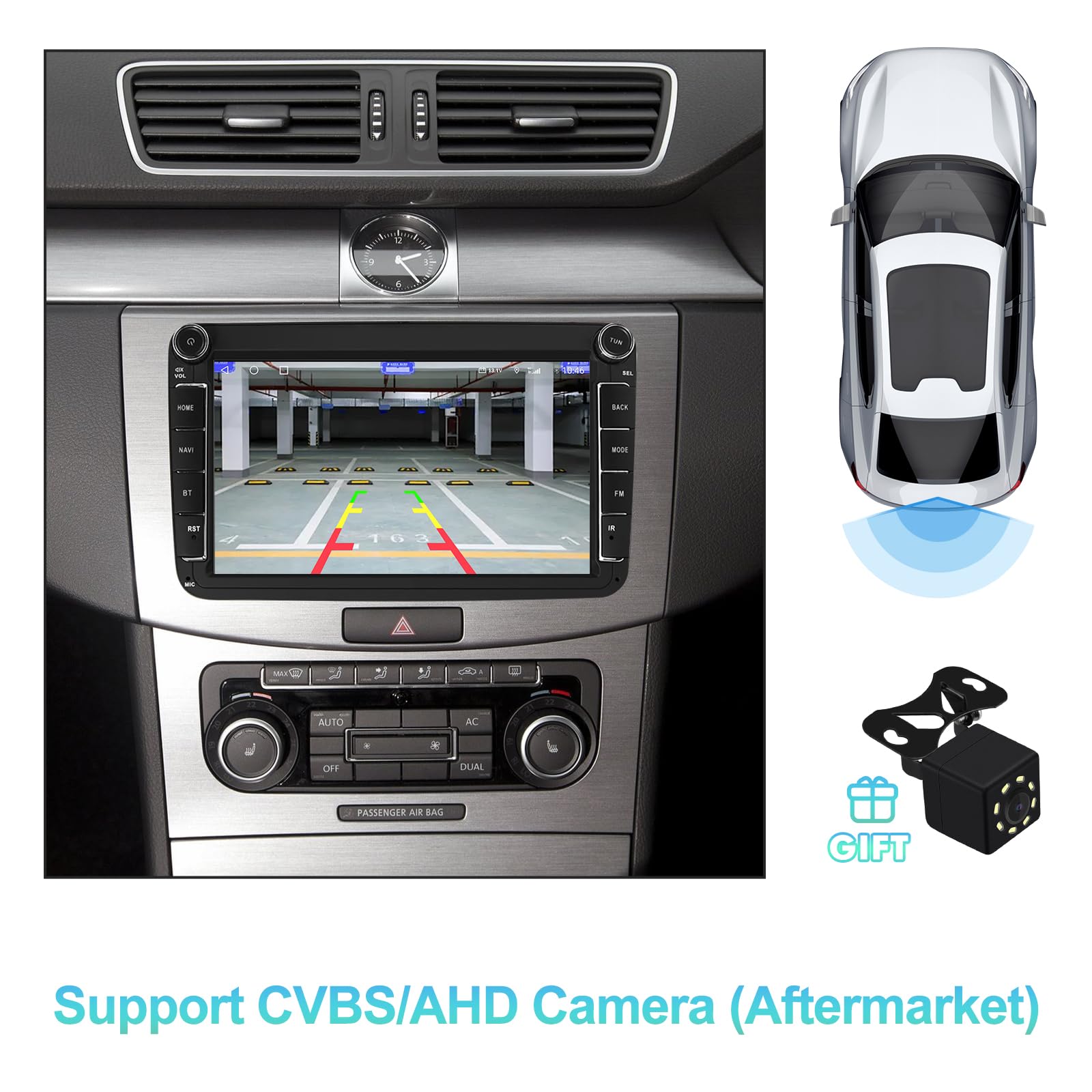 2G 64G 8 cali Android 14 Car Multimedia Player Radio Stereo for VW Polo Golf Passat Seat with Wireless CarPlay Android Auto Mirror Link WiFi SWC GPS Navi Bluetooth FM Backup Camera