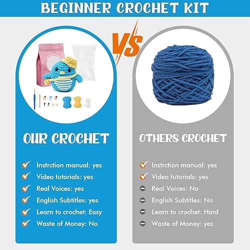 Miniatura 7 de Wadukud Kit de ganchillo para principiantes, kit de animales de ganchillo para adultos y niños, kit de inicio de ganchillo con tutoriales en video