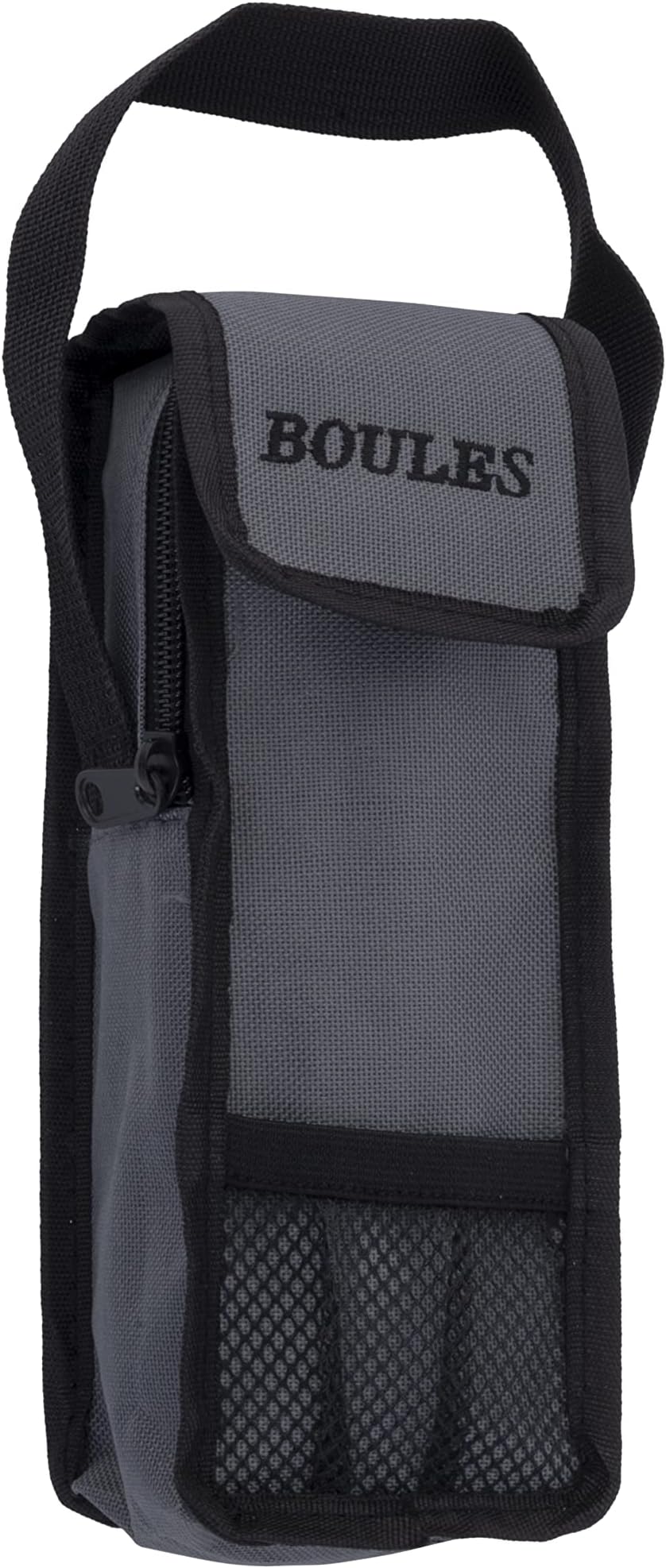 bag for 3 boules game with handle Opening at the top - Opens and closes with zipper and scratch- Size; 23 x 8.5 x 3.5 cm