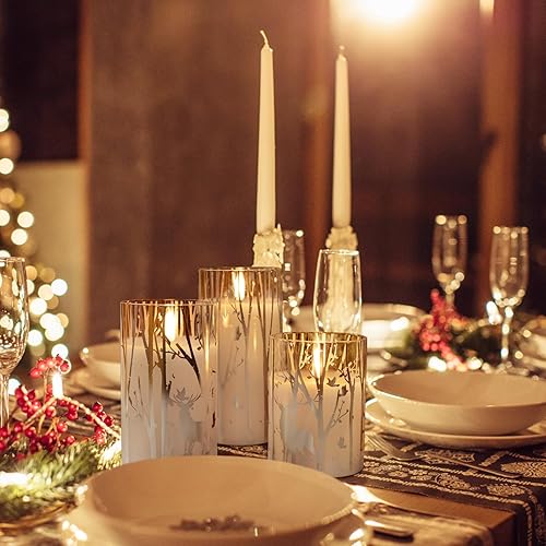 Miniatura 3 de Velas de cristal de Navidad sin llama, copo de nieve de árbol de alce, pilar parpadeante plateado de cera real, velas con control remoto para