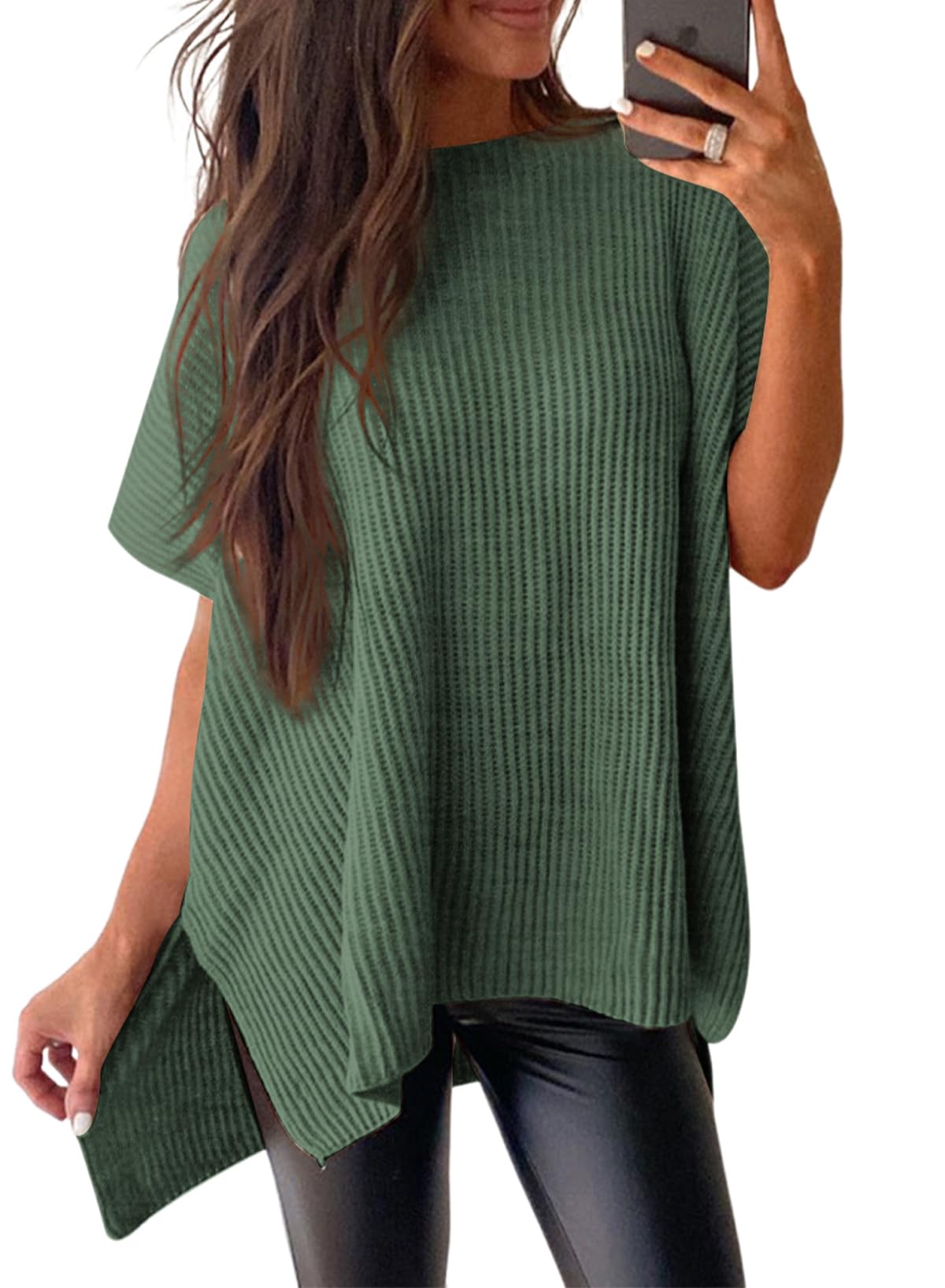 SHEWIN Womens Tops Crewneck Short Sleeve Sweater Causal Tunic Tops Lightweight Summer Sweaters for Women