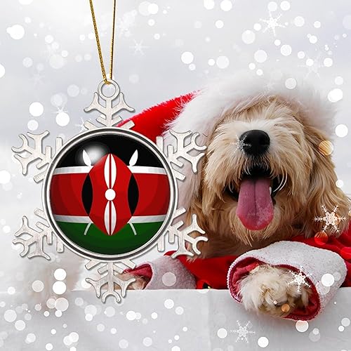 Vista 3 de Bandera de Kenia, adornos colgantes para árbol de Navidad, copo de nieve nacional, adorno de metal, recuerdo de Navidad, regalo de Kenia, decoración