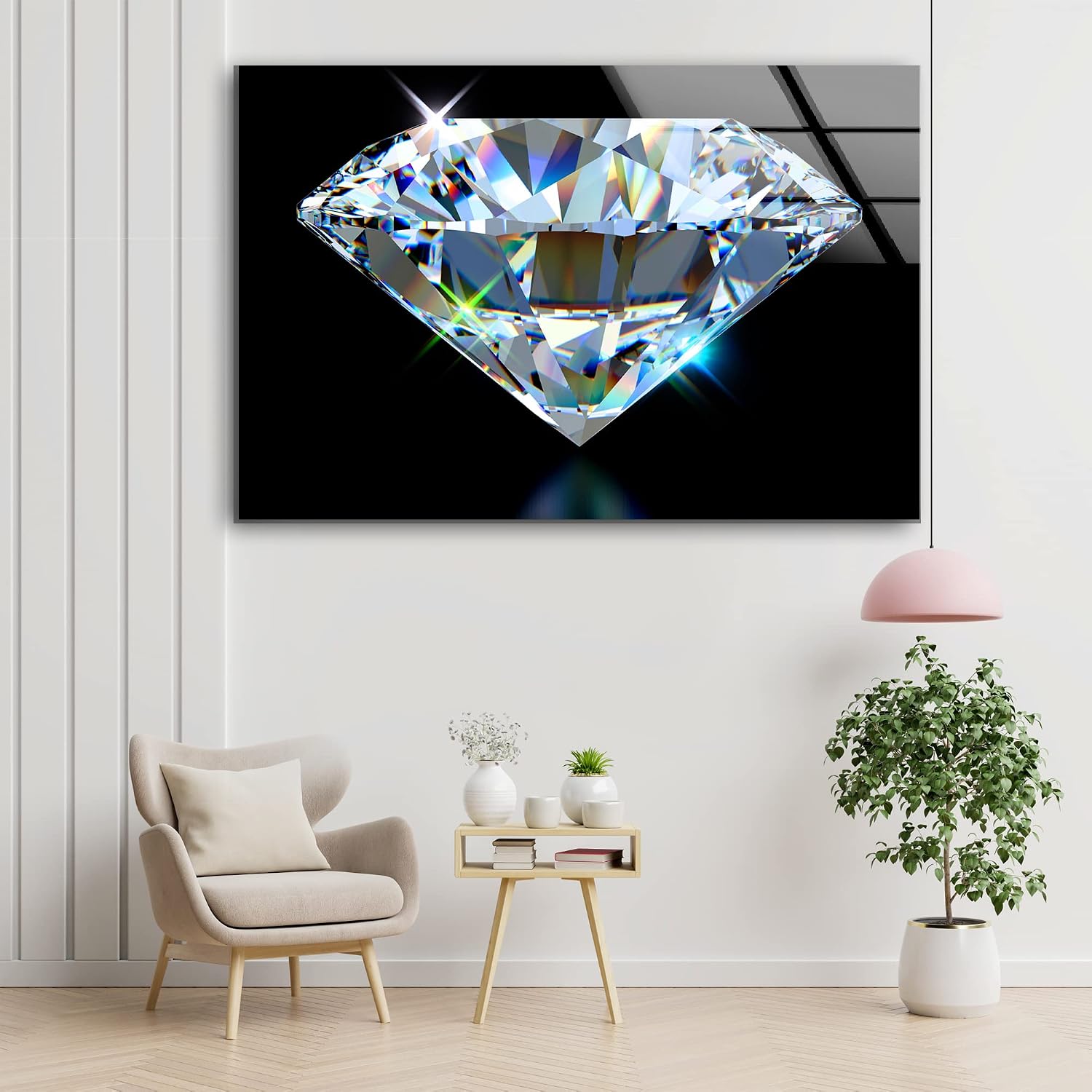 Myphotostation Shiny Diamond Tempered Glass Wall Art 40x40'' Modern Decor Glass Printing Xlarge Sparkle Wall Art for Living Room Tempered Glass Panel Cool Pop Art Wall Decor for Bedroom image 3