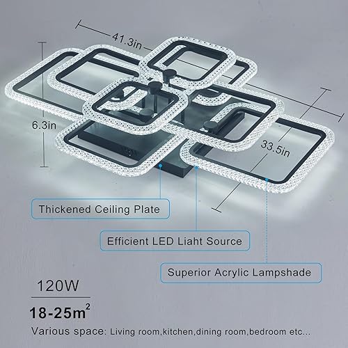Miniatura 3 de HiHiHomy Lámpara de techo LED moderna, de 41.3 pulgadas, color negro, moderna, de cristal, para sala de estar, lámparas de techo regulables con