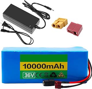 36V 10Ah Ebike Battery Lithium Battery Pack for 100W To 500W Motor with Charger BMS XT-60 And T Type Connector Electric Bicycle Bikes Scooter Replacement Li-Ion Battery